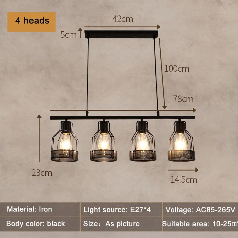 Lustre Industriel Rétro Wecus - Suspension Métal Noir