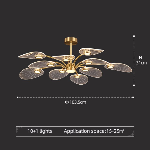 Lustre LED Akimera Doré Design Feuille de Lotus