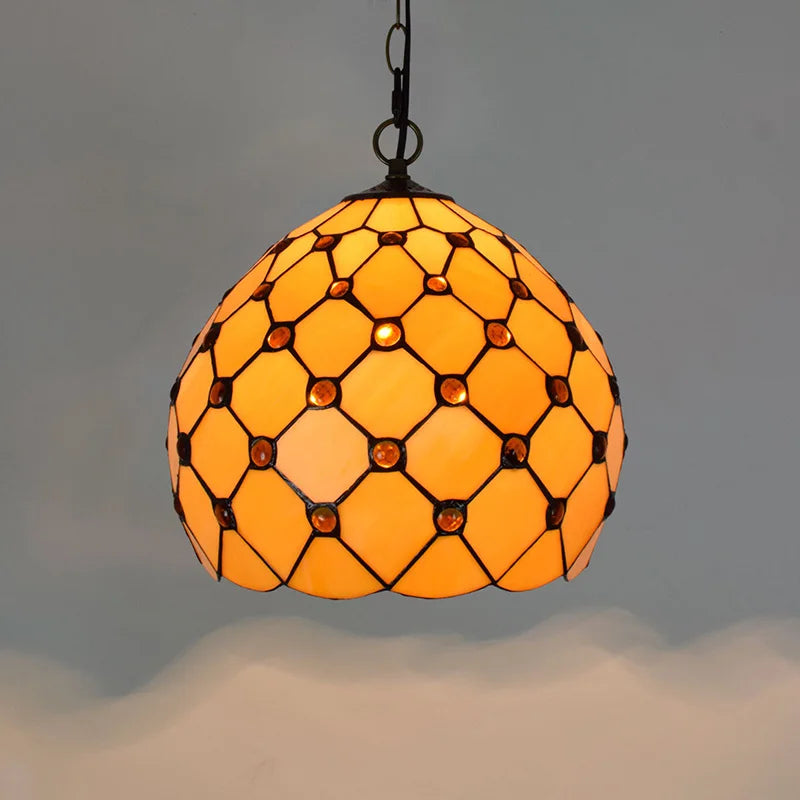 Lustre Tiffany Bohème Verre Coloré LED