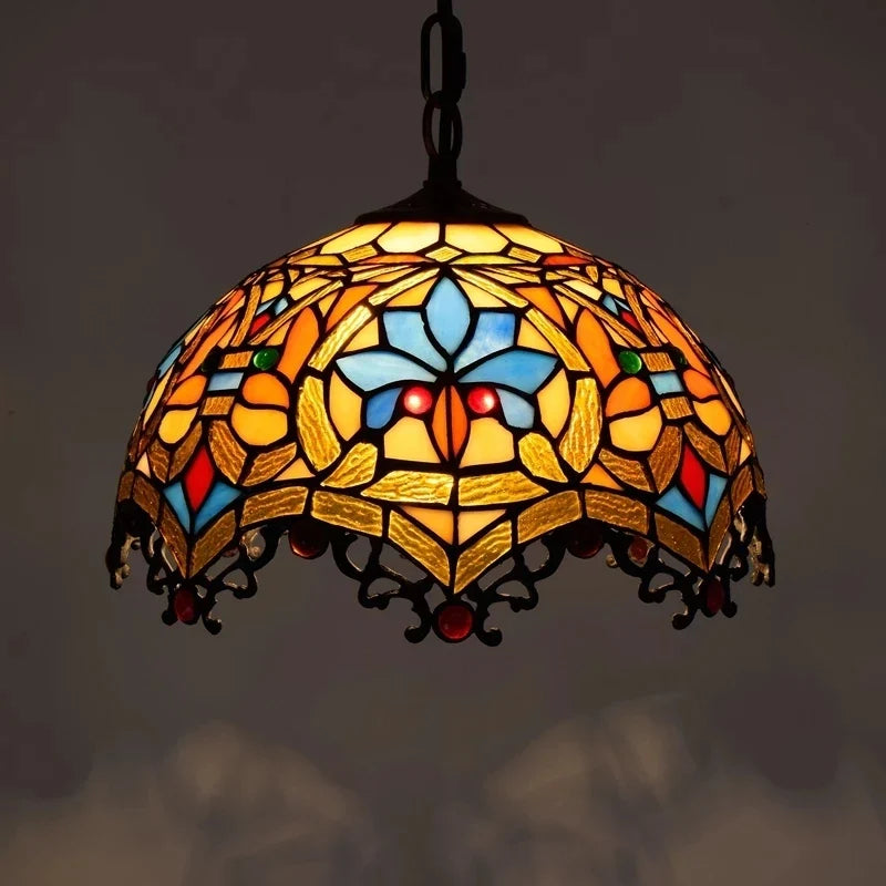 Lustre Tiffany Bohème Verre Coloré LED