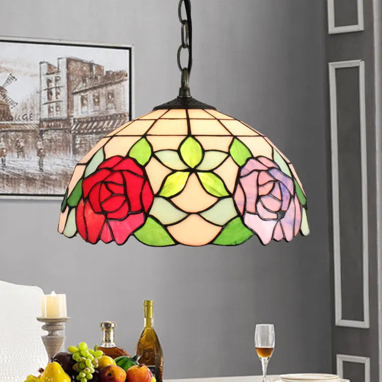 Lustre Tiffany Bohème Verre Coloré LED