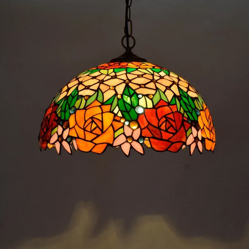Lustre Tiffany Bohème Verre Coloré LED