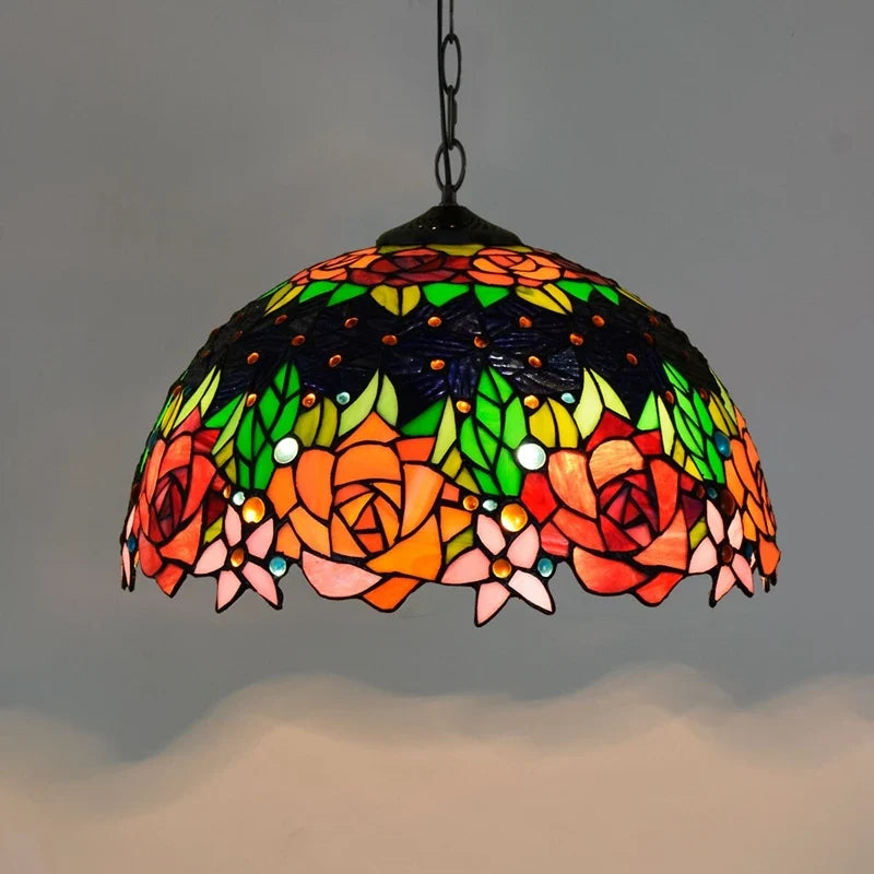 Lustre Tiffany Bohème Verre Coloré LED