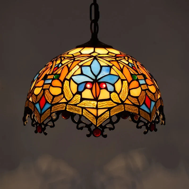 Lustre Tiffany Bohème Verre Coloré LED