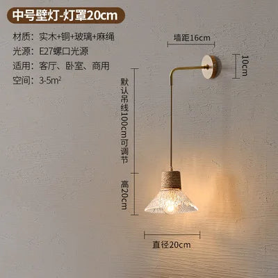 Lustre Design Nordique Japonais 3 Têtes Verre & Bois