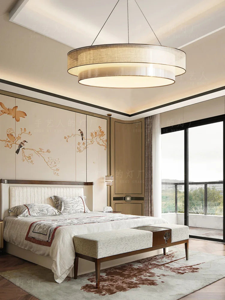Lustre Suspendu Zen Beige Métal & Textile