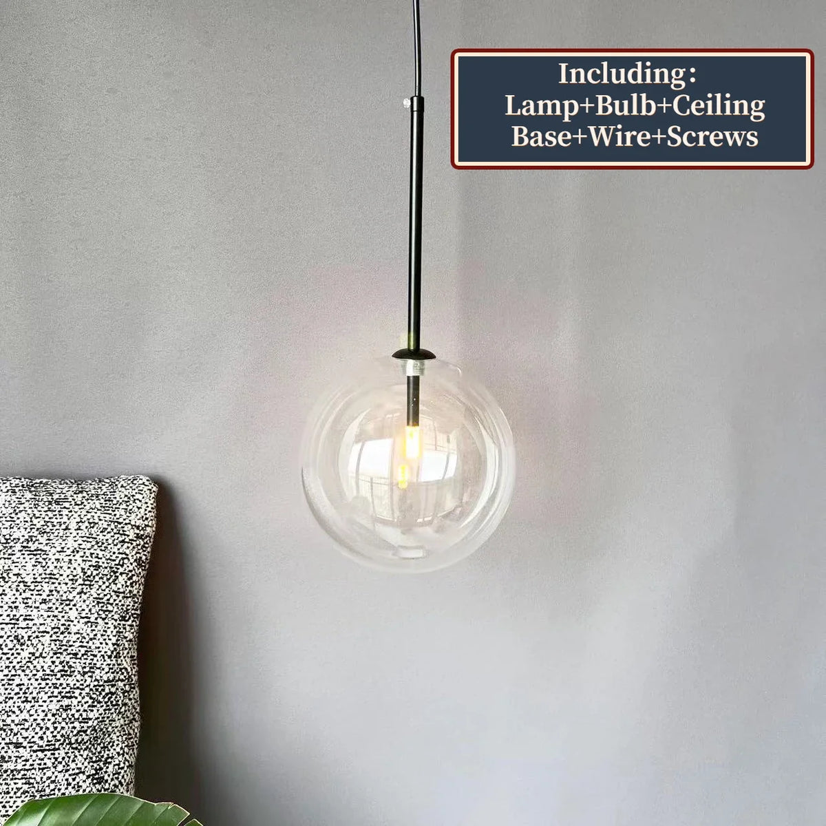 Suspension LED Boule Verre & Métal Moderne