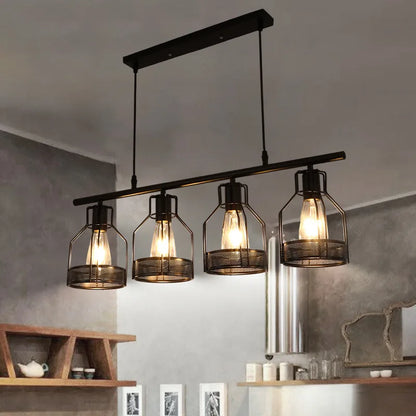 Lustre Industriel Rétro Wecus - Suspension Métal Noir