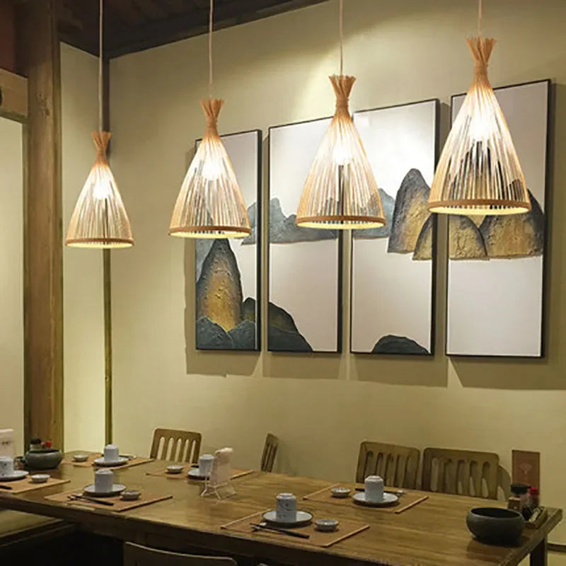 Suspension Bambou Vintage Tressé - Luminaire Artisanal