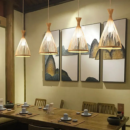 Suspension Bambou Vintage Tressé - Luminaire Artisanal
