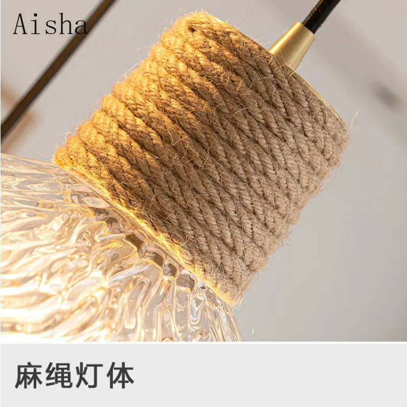 Lustre Design Nordique Japonais 3 Têtes Verre & Bois