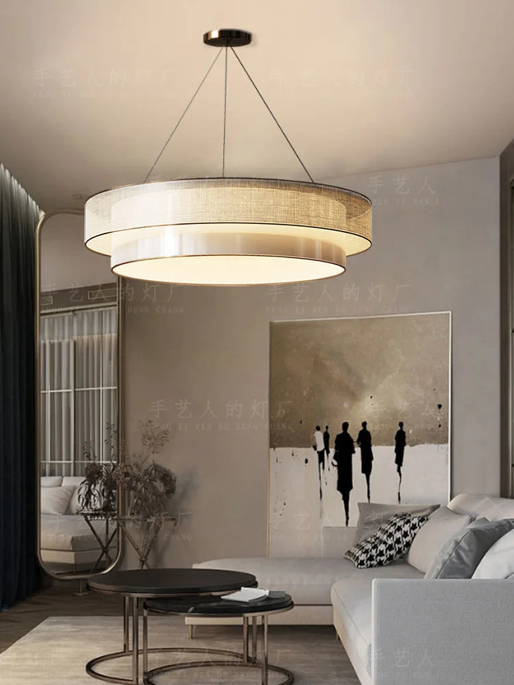 Lustre Suspendu Zen Beige Métal & Textile