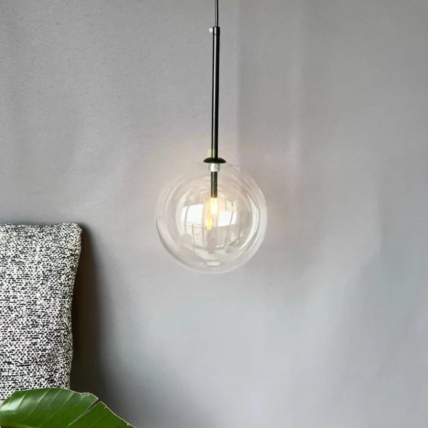 Suspension LED Boule Verre & Métal Moderne