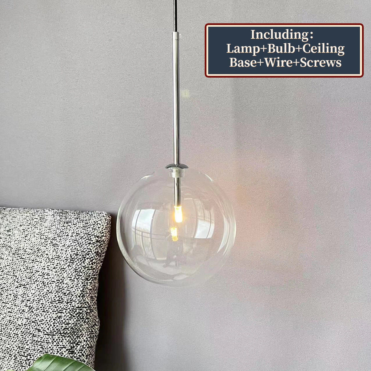 Suspension LED Boule Verre & Métal Moderne
