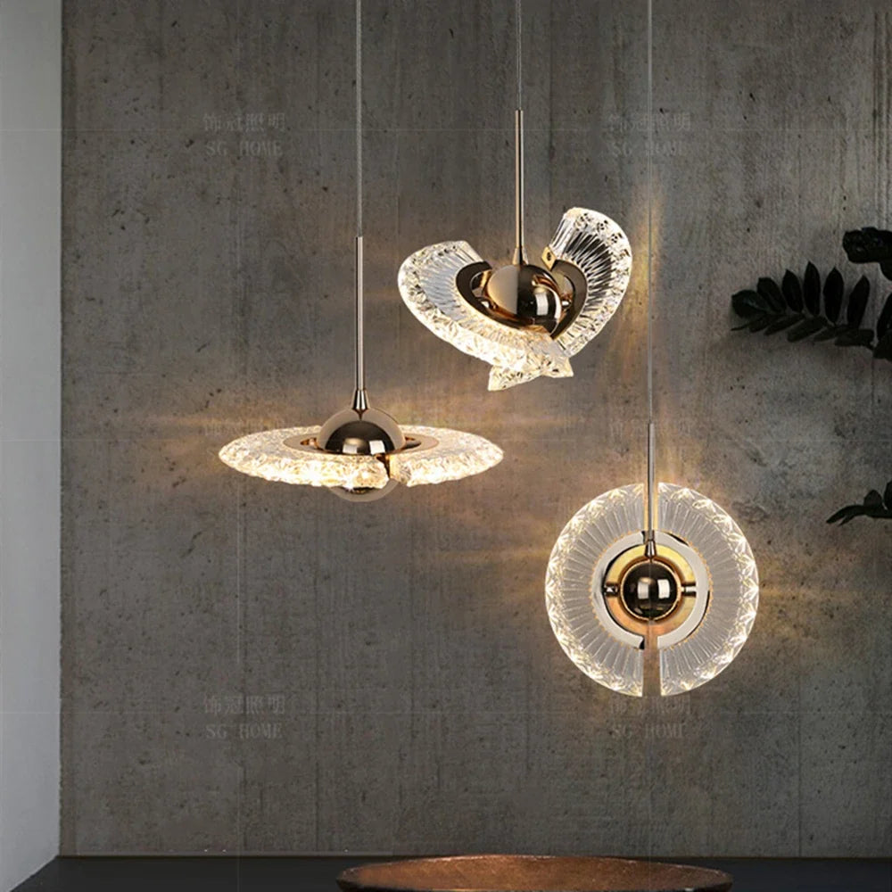 Lustre LED Cristal Doré Design Nordique