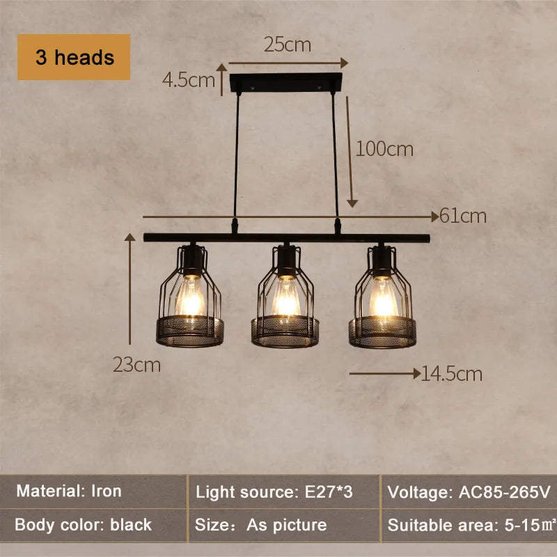 Lustre Industriel Rétro Wecus - Suspension Métal Noir