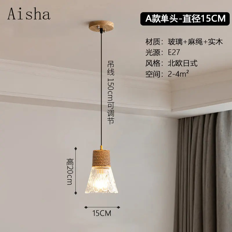 Lustre Design Nordique Japonais 3 Têtes Verre & Bois