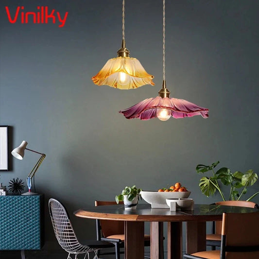 Suspension Laiton & Verre Fleuri Design Japonais