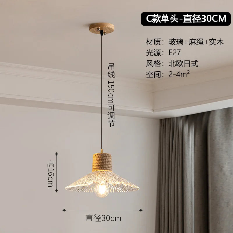Lustre Design Nordique Japonais 3 Têtes Verre & Bois