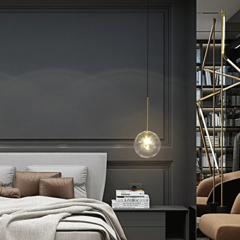 Suspension LED Boule Verre & Métal Moderne