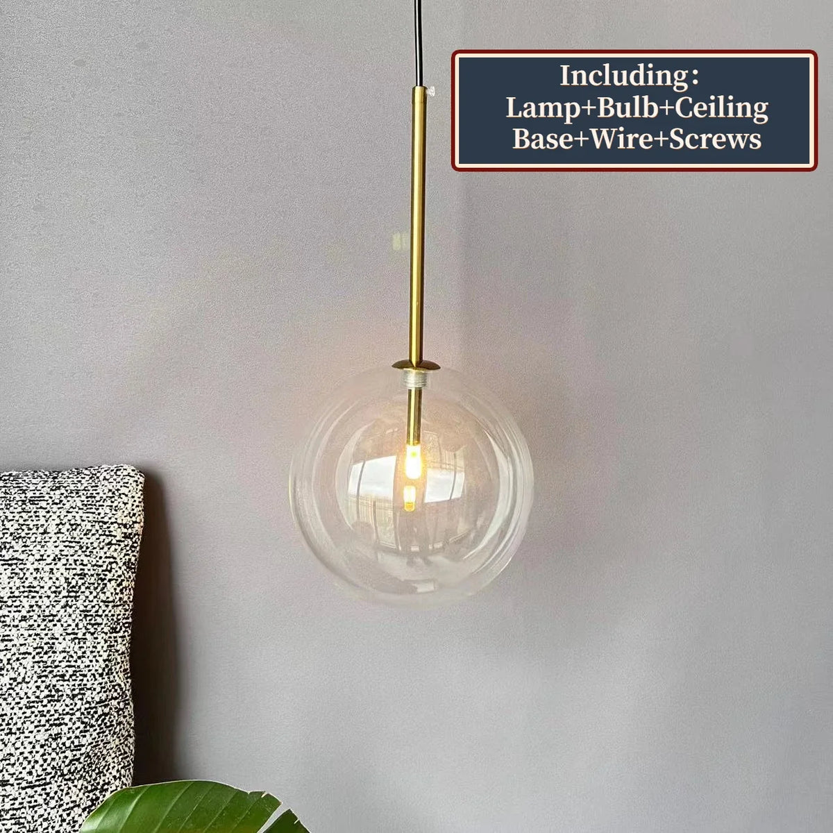 Suspension LED Boule Verre & Métal Moderne
