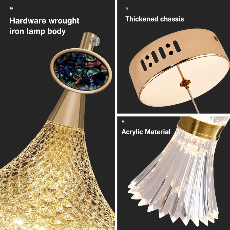 Lustre LED Cristal Doré Design Nordique