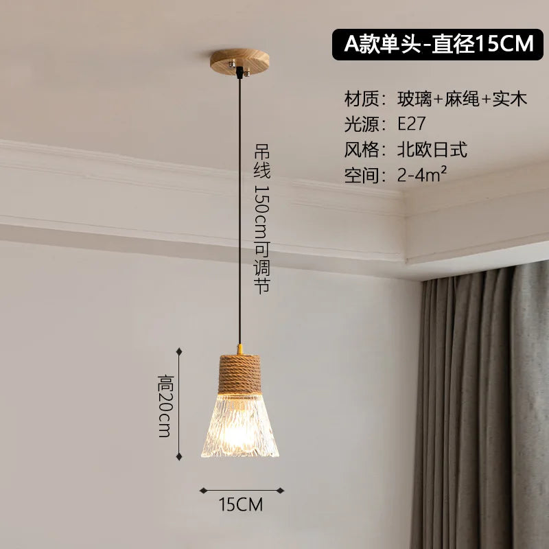 Lustre Design Nordique Japonais 3 Têtes Verre & Bois