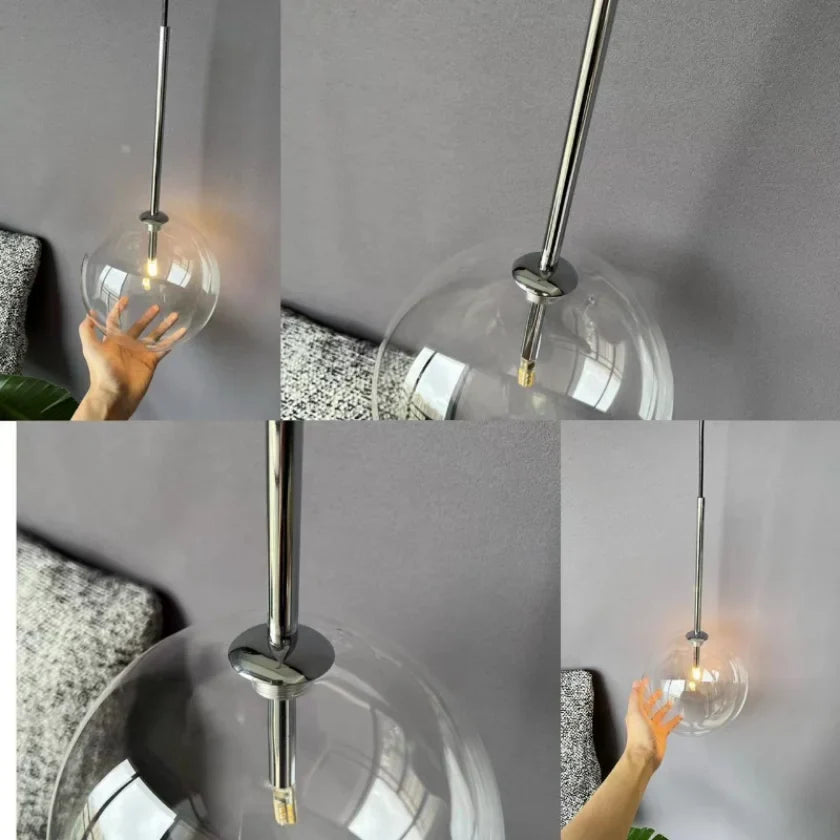 Suspension LED Boule Verre & Métal Moderne