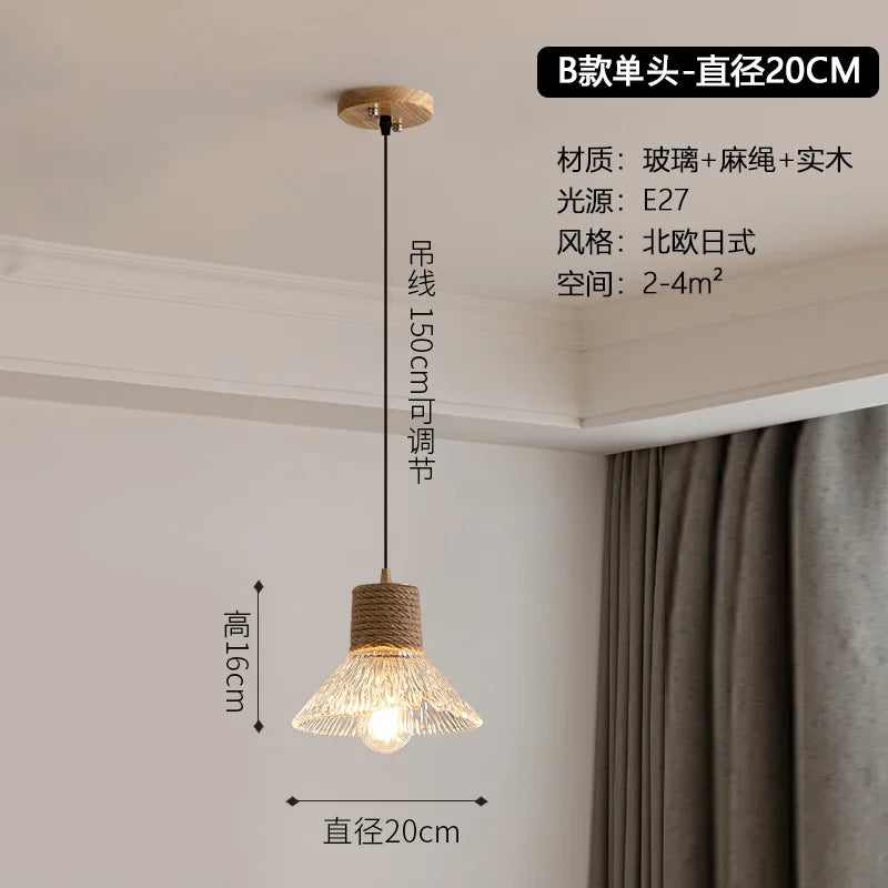 Lustre Design Nordique Japonais 3 Têtes Verre & Bois