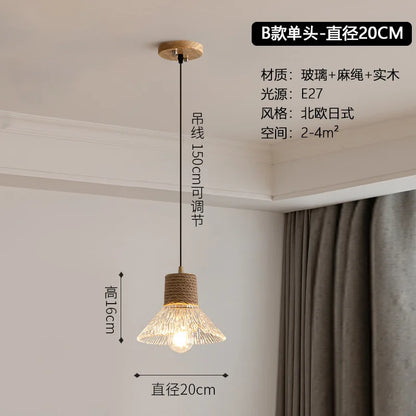 Lustre Design Nordique Japonais 3 Têtes Verre & Bois