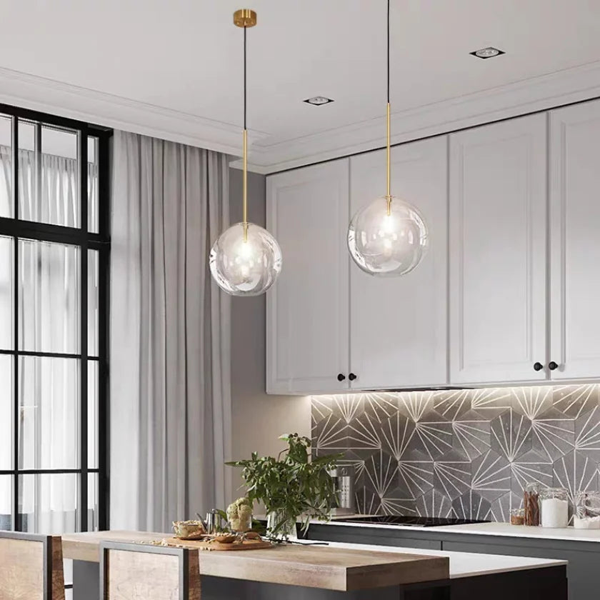 Suspension LED Boule Verre & Métal Moderne
