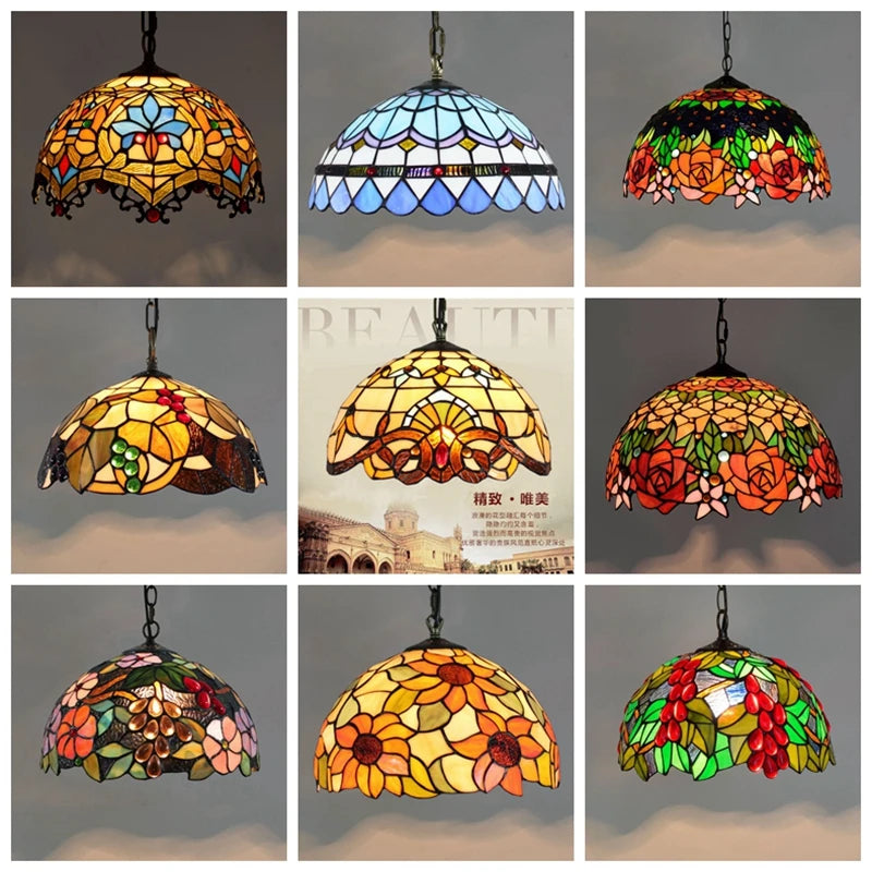 Lustre Tiffany Bohème Verre Coloré LED