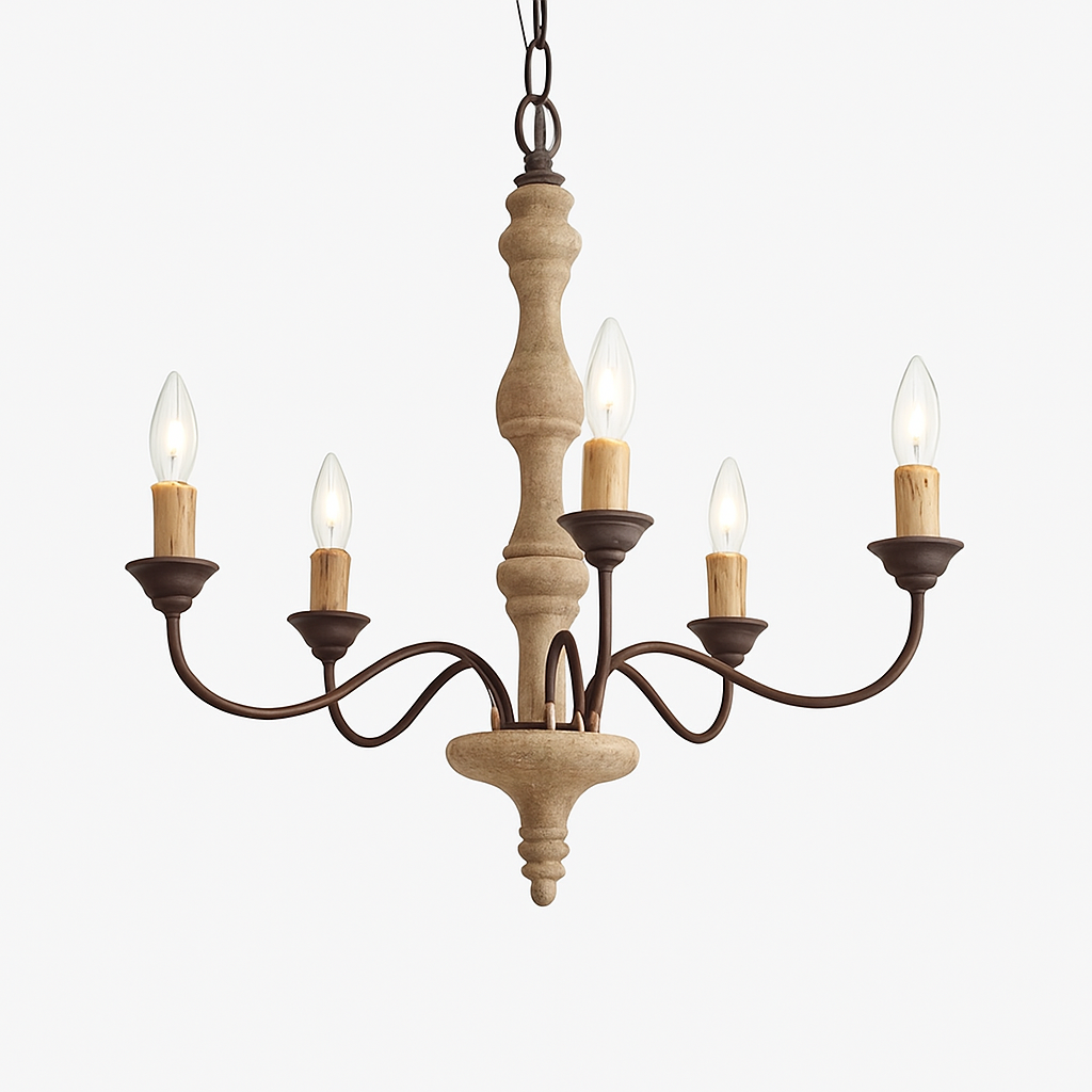 Lustre Suspension Bois Vintage Wecus 5 Bras