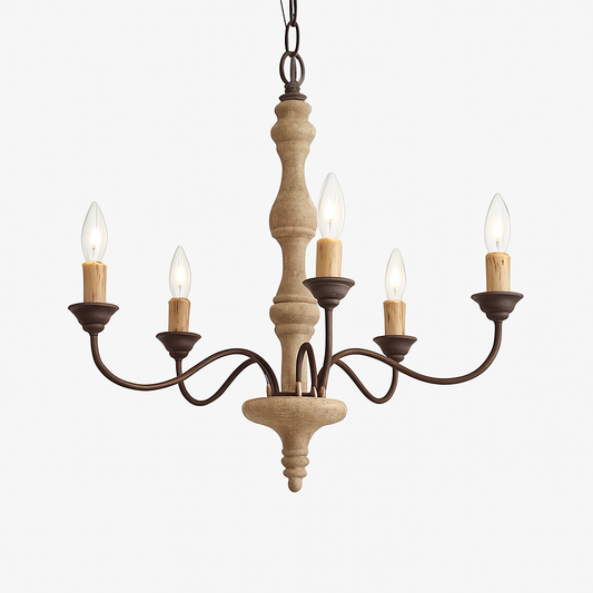 Lustre Suspension Bois Vintage Wecus 5 Bras