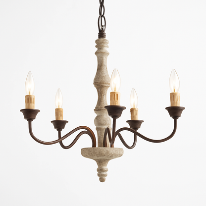 Lustre Suspension Bois Vintage Wecus 5 Bras