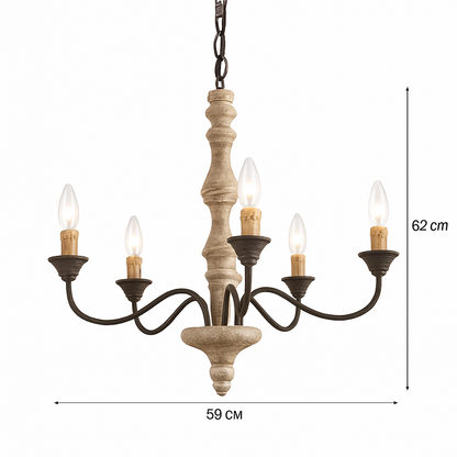 Lustre Suspension Bois Vintage Wecus 5 Bras