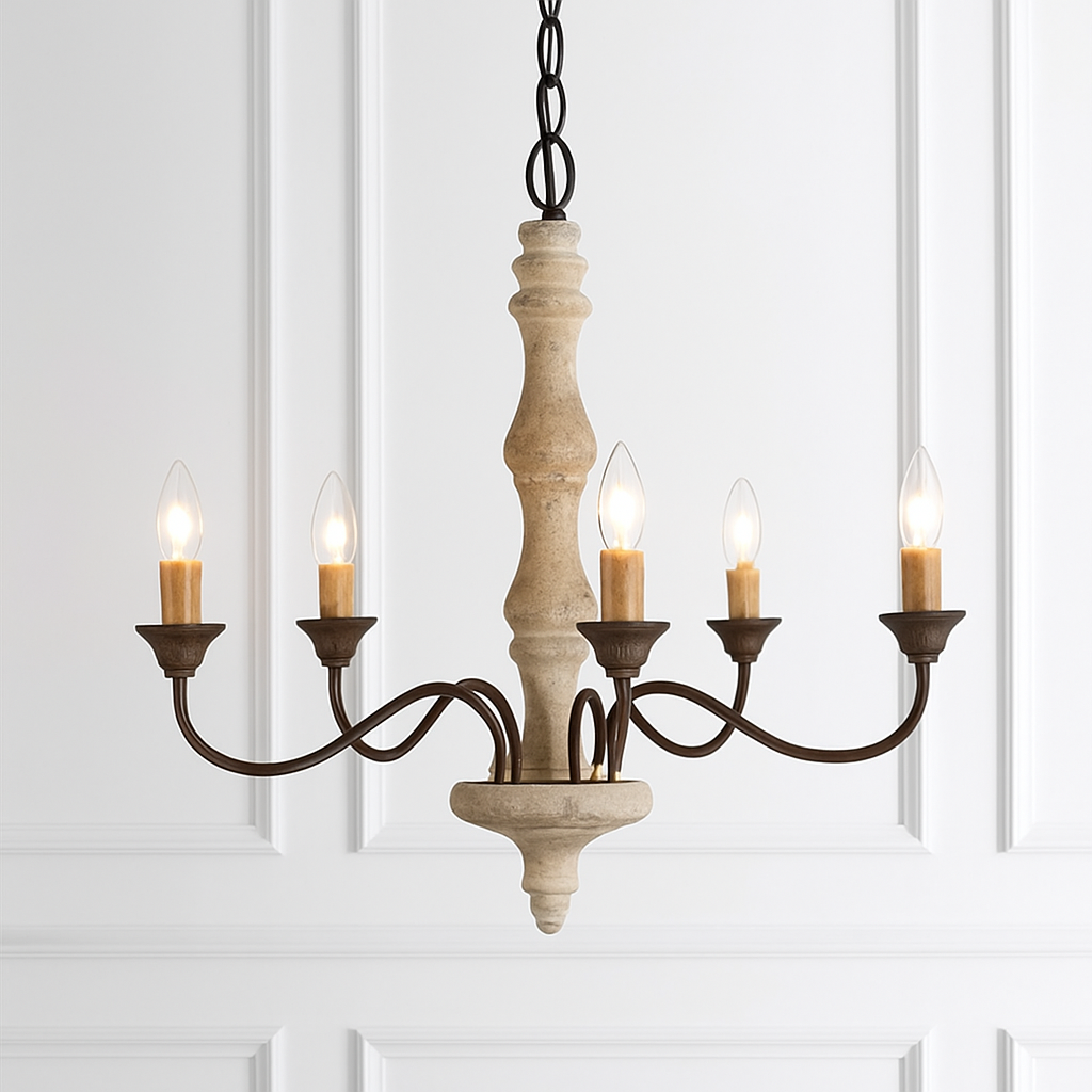 Lustre Suspension Bois Vintage Wecus 5 Bras