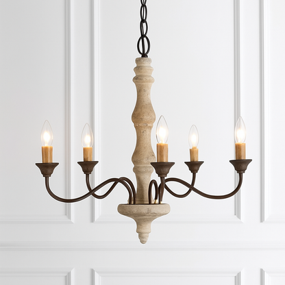 Lustre Suspension Bois Vintage Wecus 5 Bras