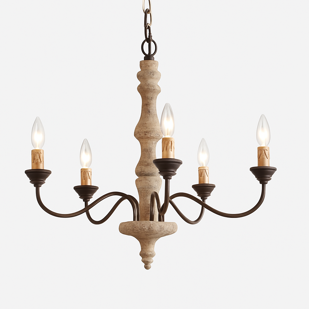Lustre Suspension Bois Vintage Wecus 5 Bras