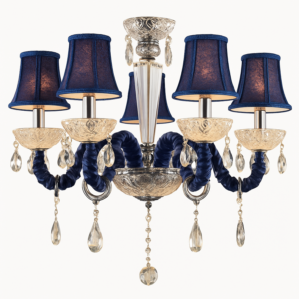 Lustre Baroque LED Cristal & Tissu - Bleu ou Rouge