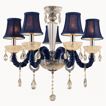 Lustre Baroque LED Cristal & Tissu - Bleu ou Rouge