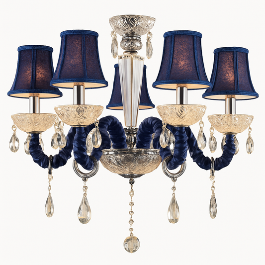 Lustre Baroque LED Cristal & Tissu - Bleu ou Rouge
