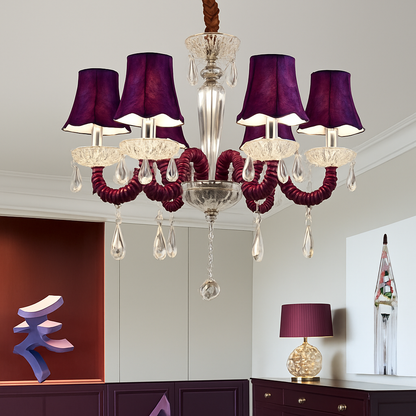 Lustre Baroque LED Cristal & Tissu - Bleu ou Rouge