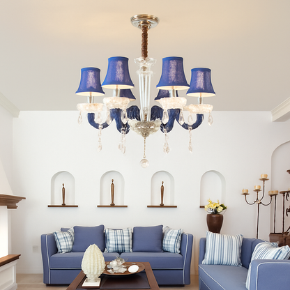 Lustre Baroque LED Cristal & Tissu - Bleu ou Rouge