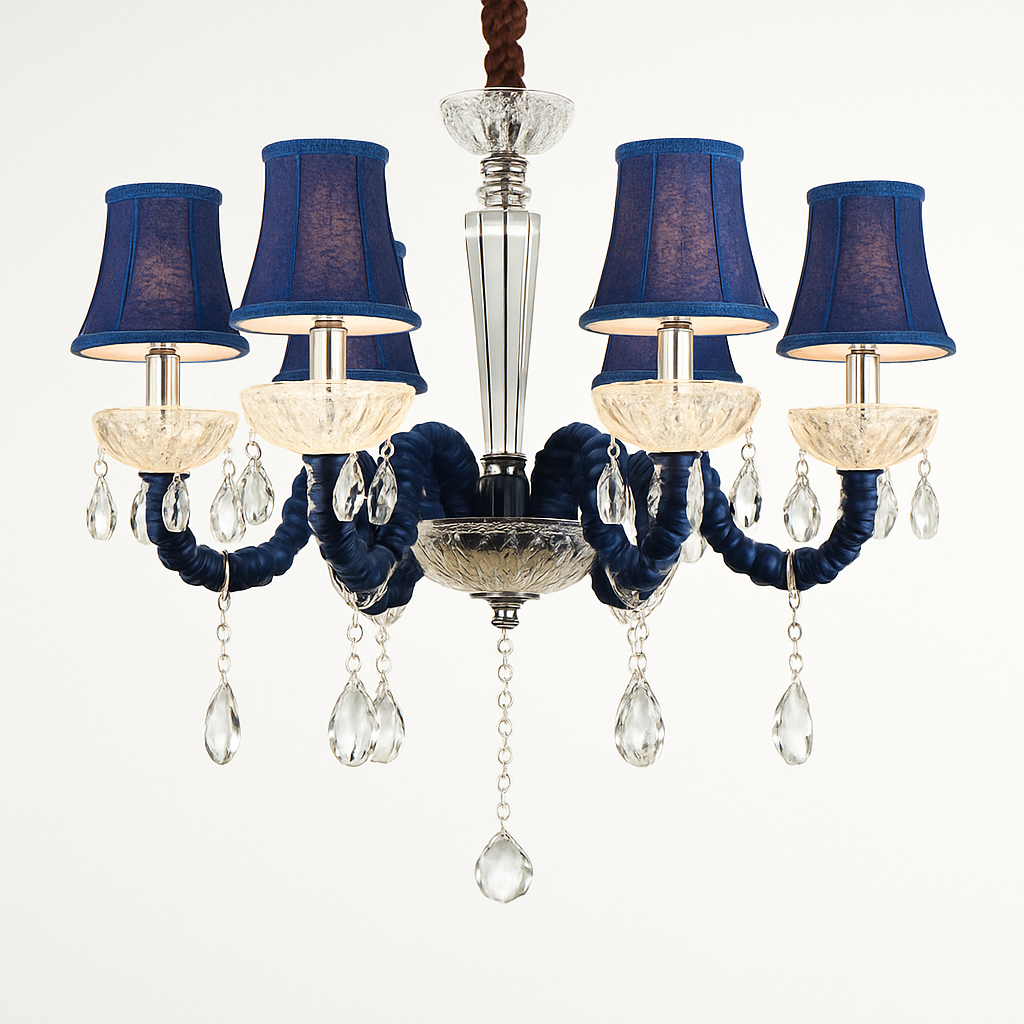 Lustre Baroque LED Cristal & Tissu - Bleu ou Rouge