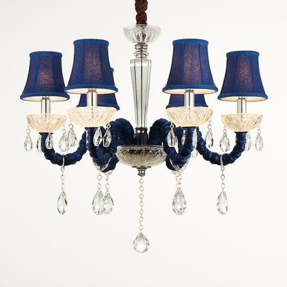 Lustre Baroque LED Cristal & Tissu - Bleu ou Rouge