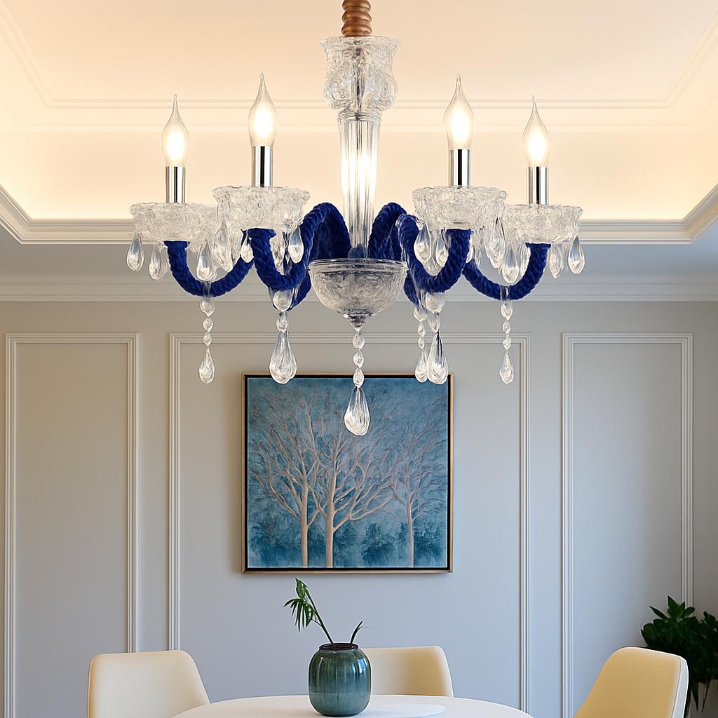 Lustre Baroque LED Cristal & Tissu - Bleu ou Rouge