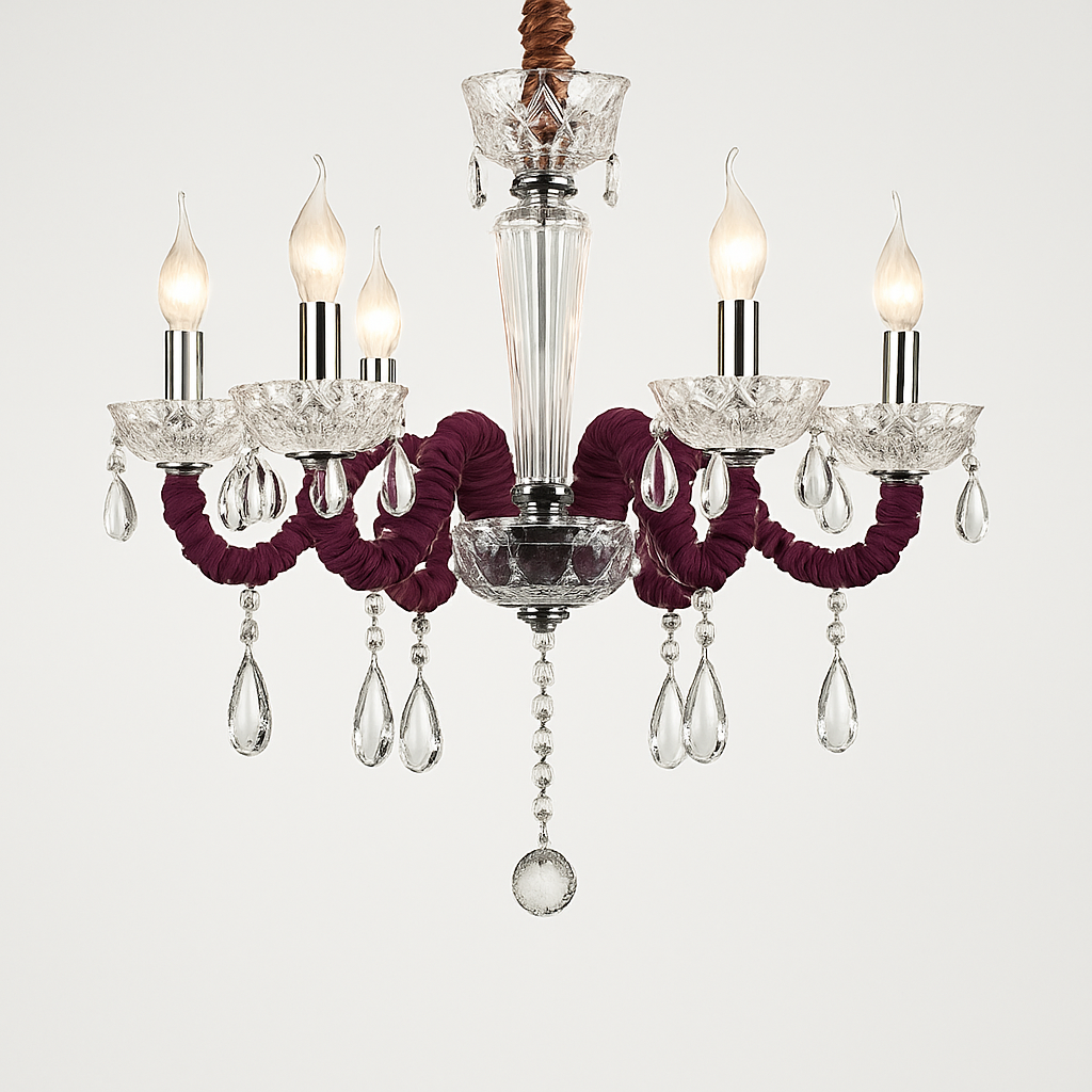 Lustre Baroque LED Cristal & Tissu - Bleu ou Rouge