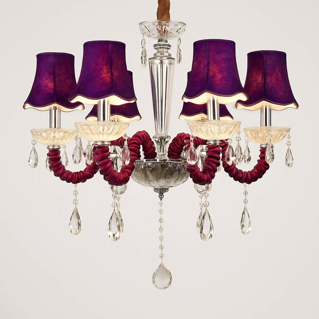 Lustre Baroque LED Cristal & Tissu - Bleu ou Rouge