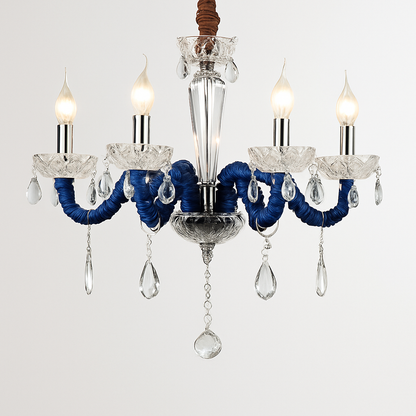 Lustre Baroque LED Cristal & Tissu - Bleu ou Rouge